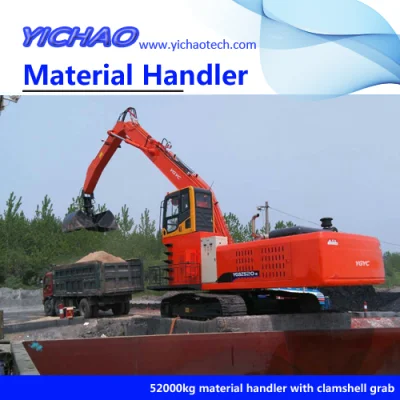 Port Unloading Material Handler Excavator with Muti-Tine Orange Peel Grab/ Clamshell Bucket/ Wood Timber Log Grab/ Lifting Magnet Devices Scrap Metal Recycling