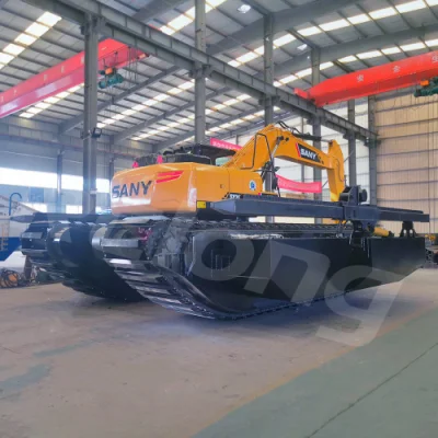 Amphibious Floating Excavator for Swam Buggy Crawler Amphibious Undercarriage Pontoons Float Tank Backhoe Marsh Wetland Dredging Equipment Long Reach Boom 20t