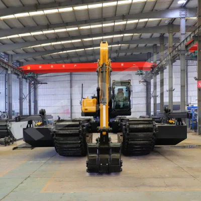 Amphibious Floating Excavator for Swam Buggy Crawler Amphibious Undercarriage Pontoons Float Tank Backhoe Marsh Wetland Dredging Equipment Long Reach Boom 20t
