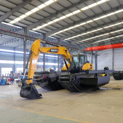 Amphibious Floating Excavator for Swam Buggy Crawler Amphibious Undercarriage Pontoons Float Tank Backhoe Marsh Wetland Dredging Equipment Long Reach Boom 20t