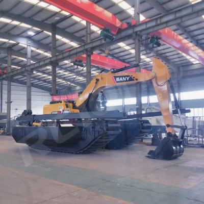 Amphibious Floating Excavator for Swam Buggy Crawler Amphibious Undercarriage Pontoons Float Tank Backhoe Marsh Wetland Dredging Equipment Long Reach Boom 20t