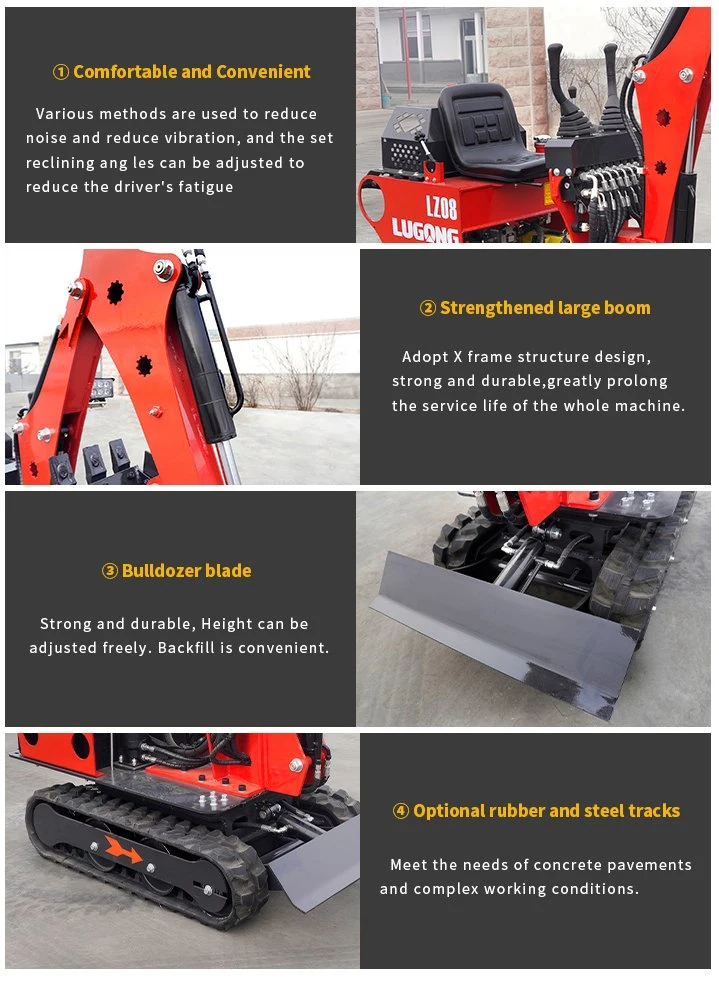 Lugong Mini Excavator Rubber Crawler Tracks 0.8t Lz08 for Many Use