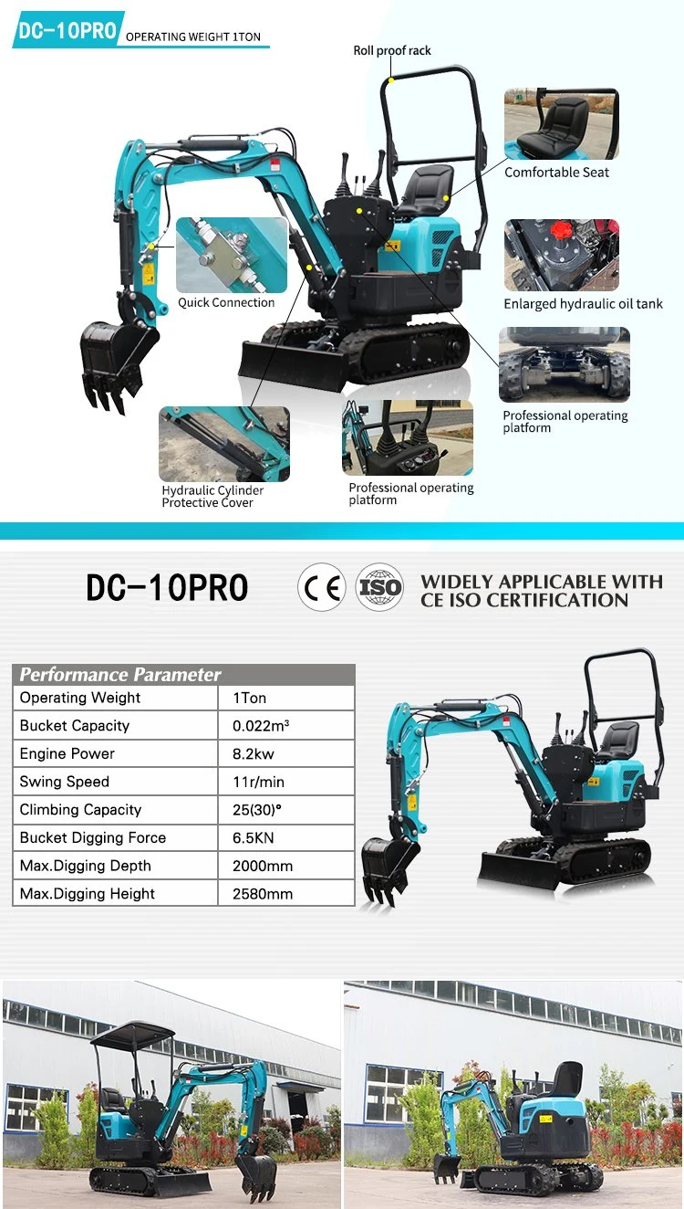 Hot Sale 1ton 2 Ton 2.5 Ton 3 Ton Mini Digger Excavator Mining Small Diesel Excavator with Closed Cabin