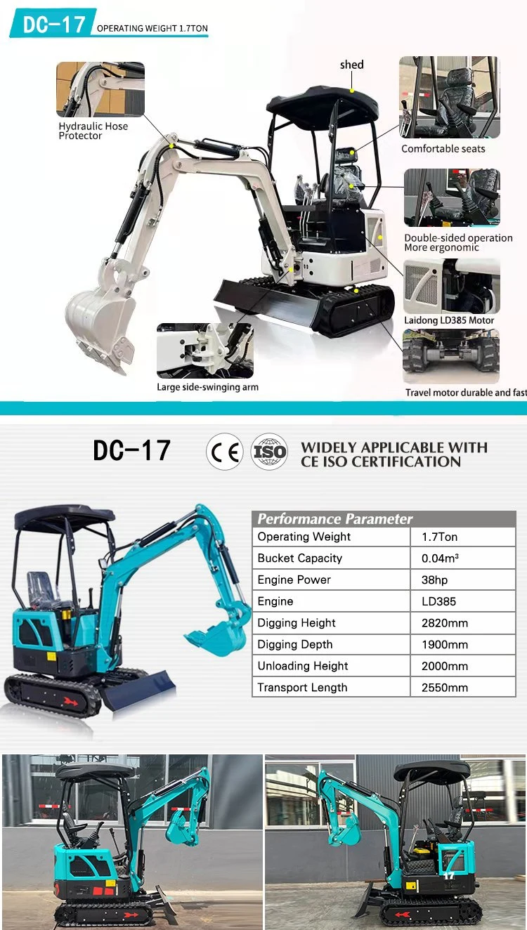 Hot Sale 1ton 2 Ton 2.5 Ton 3 Ton Mini Digger Excavator Mining Small Diesel Excavator with Closed Cabin