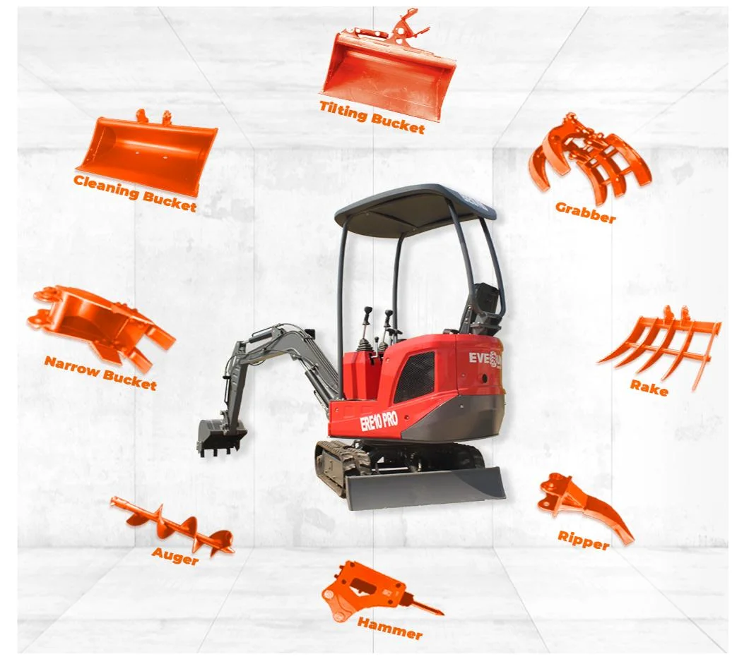 Ere10 PRO 1100kg Front Mini Crawler Samll Digger Excavator Everun with Euro5 Engine and 120 Degree Deflection Arm