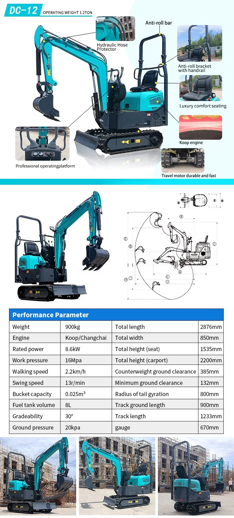 Hot Sale 1ton 2 Ton 2.5 Ton 3 Ton Mini Digger Excavator Mining Small Diesel Excavator with Closed Cabin