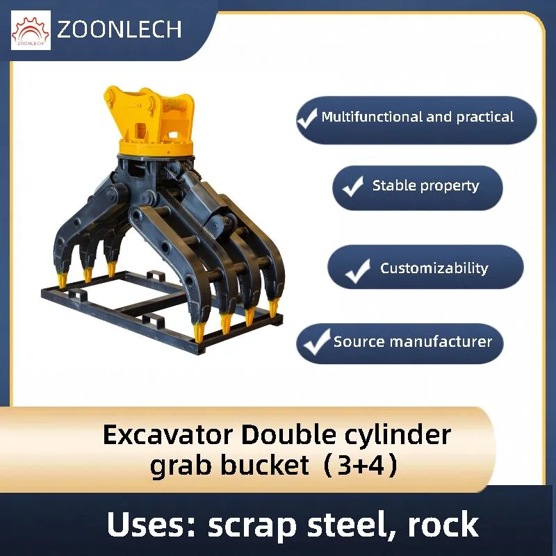 Zsyb 7 Jaws Double Cylinders Rotatable Excavator Hydraulic Grapple