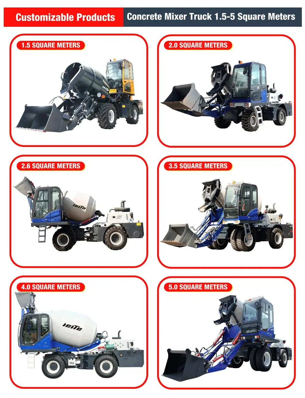 China Mixer Truck Leite Manufacturer 1 to 6 Cbm Small Mini Self Loading Concrete Truck Mixer with Hydraulic Concrete Mixer Machine Prices for Sale