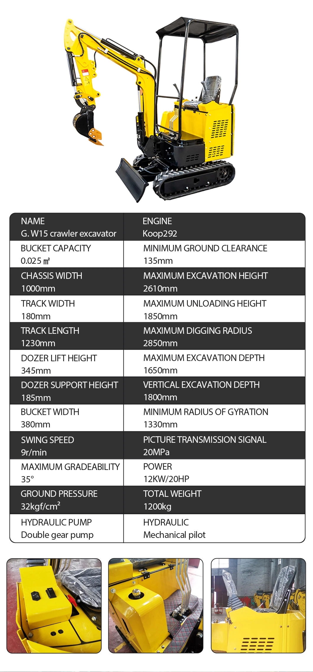 0.8t/1.0t/1.2t/1.5t 800kg1000kg1700kg 1.7ton 2.0ton Mini Excavator Hydraulic Diesel Electronic Flexible Chasis Swing Boom EPA4 CE Euro5 Gardon Construction