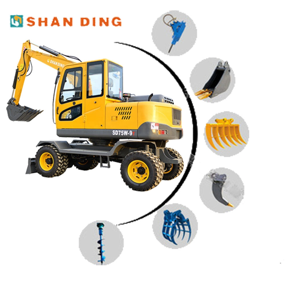 CE ISO Certified Mini Excavators Mini Digger 7 Ton Wheeled Excavator 75W 90W 160W Excavator