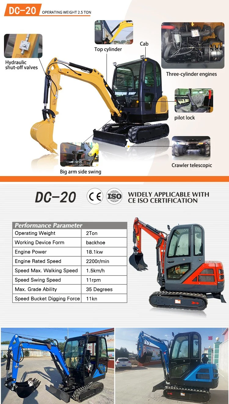 Chinese Large Crawler Excavator 2ton 3 Ton New Hydraulic Digger Excavator Price