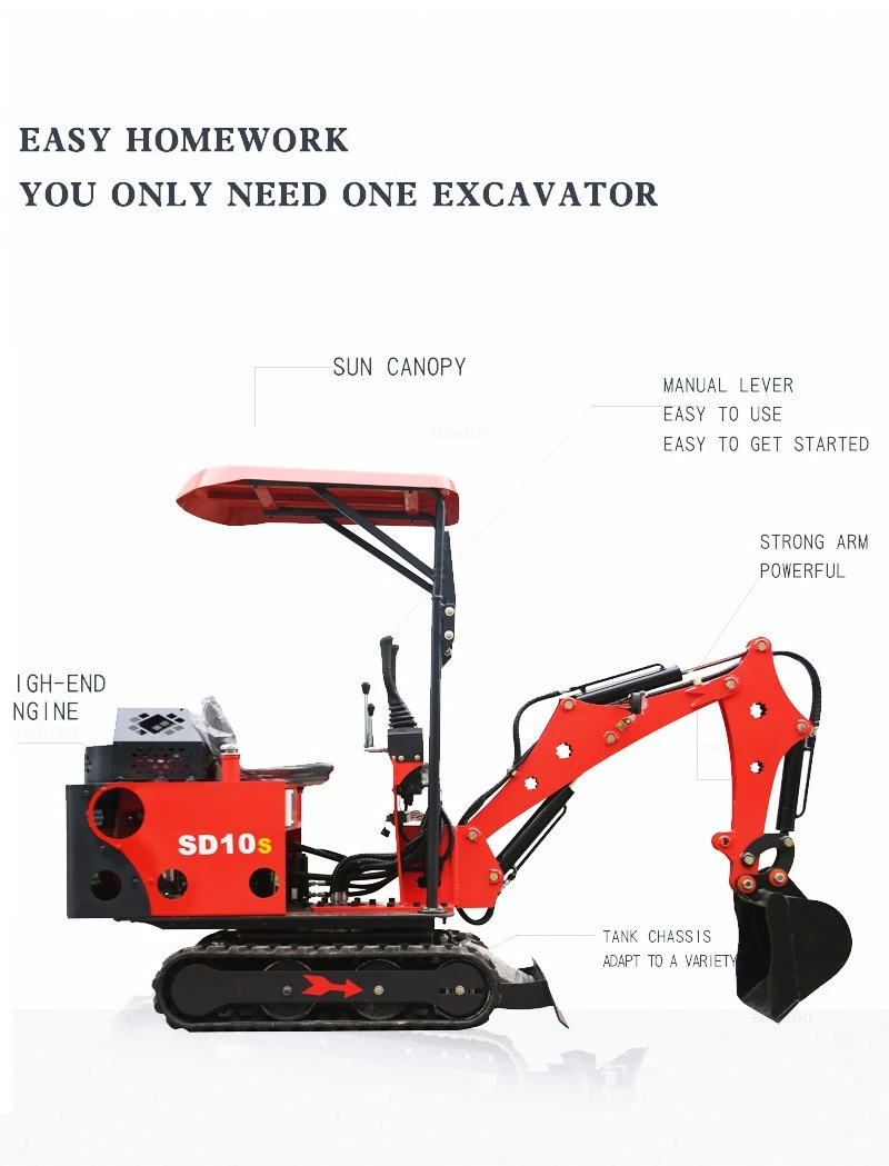 SD10s Mini Excavator, Hydraulic Excavator, Imported Hydraulic Excavator, Zero Tail Excavator, Steel Track, Rubber Track, Backhoe Excavator