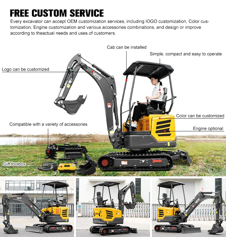 Free Shipping New Small 2 Ton Mini Crawler Diesel Excavator Gasoline Electric Mini Excavator with Euro V EPA for Farm Used