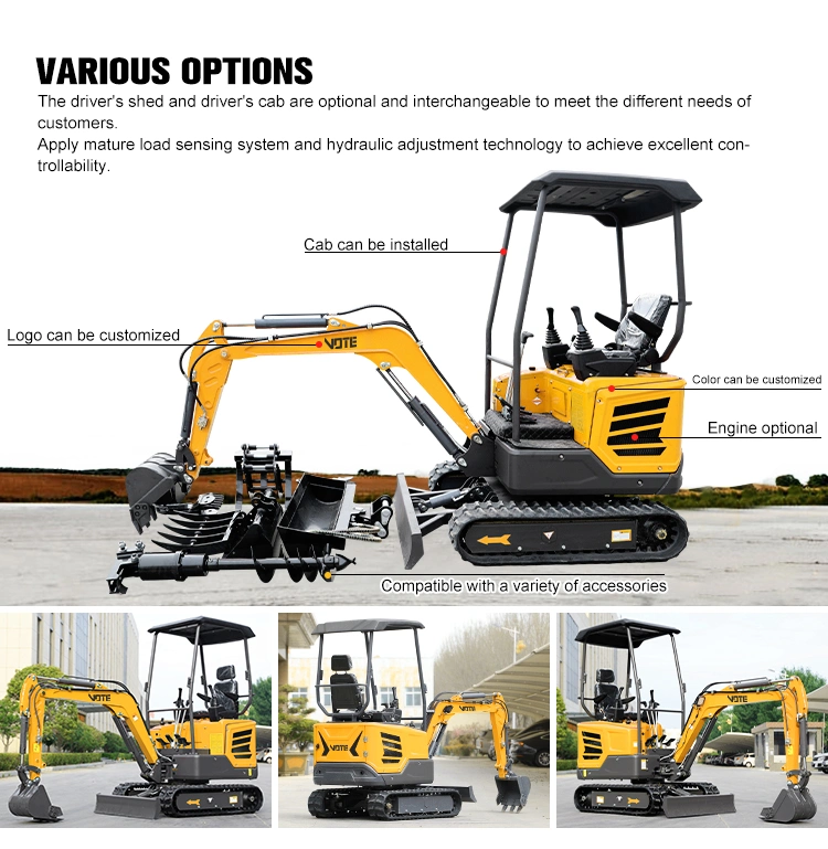 Free Shipping New Small 2 Ton Mini Crawler Diesel Excavator Gasoline Electric Mini Excavator with Euro V EPA for Farm Used