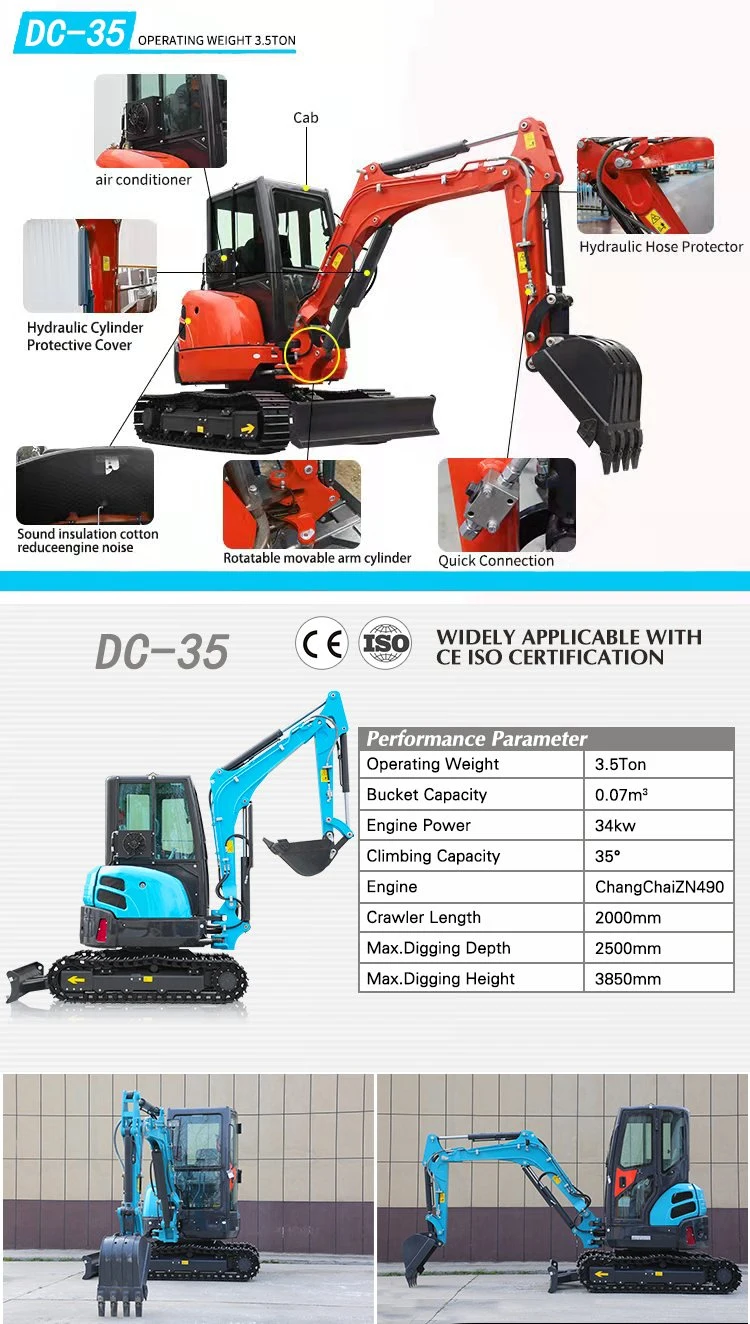 Hot Sale 1ton 2 Ton 2.5 Ton 3 Ton Mini Digger Excavator Mining Small Diesel Excavator with Closed Cabin