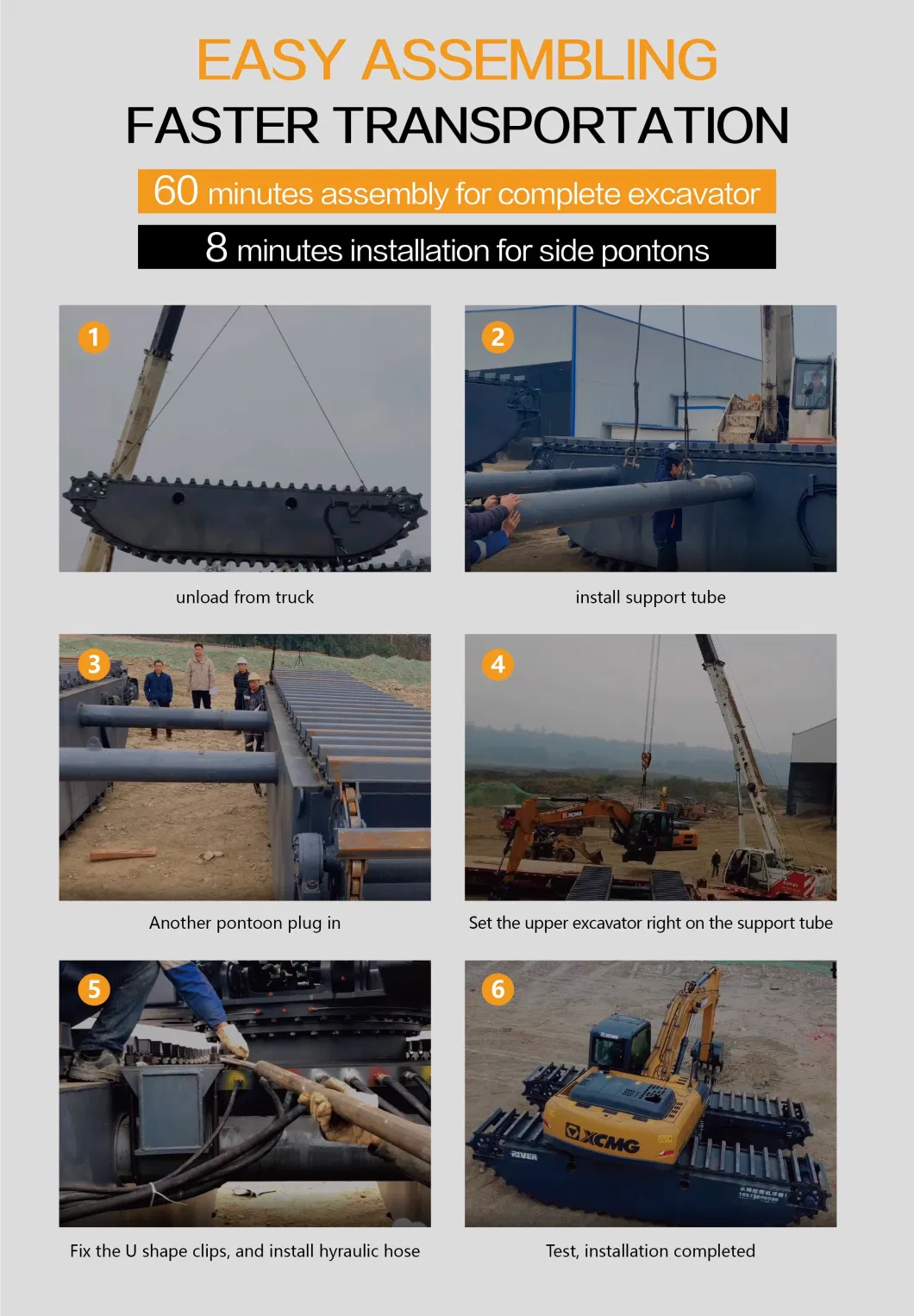 Dredging, Demolition, Construction, Photovoltaic, Shallow Waters Swamp Buggy Floating Marsh Excavators with Hydraulic Amphibious Side Pontoons