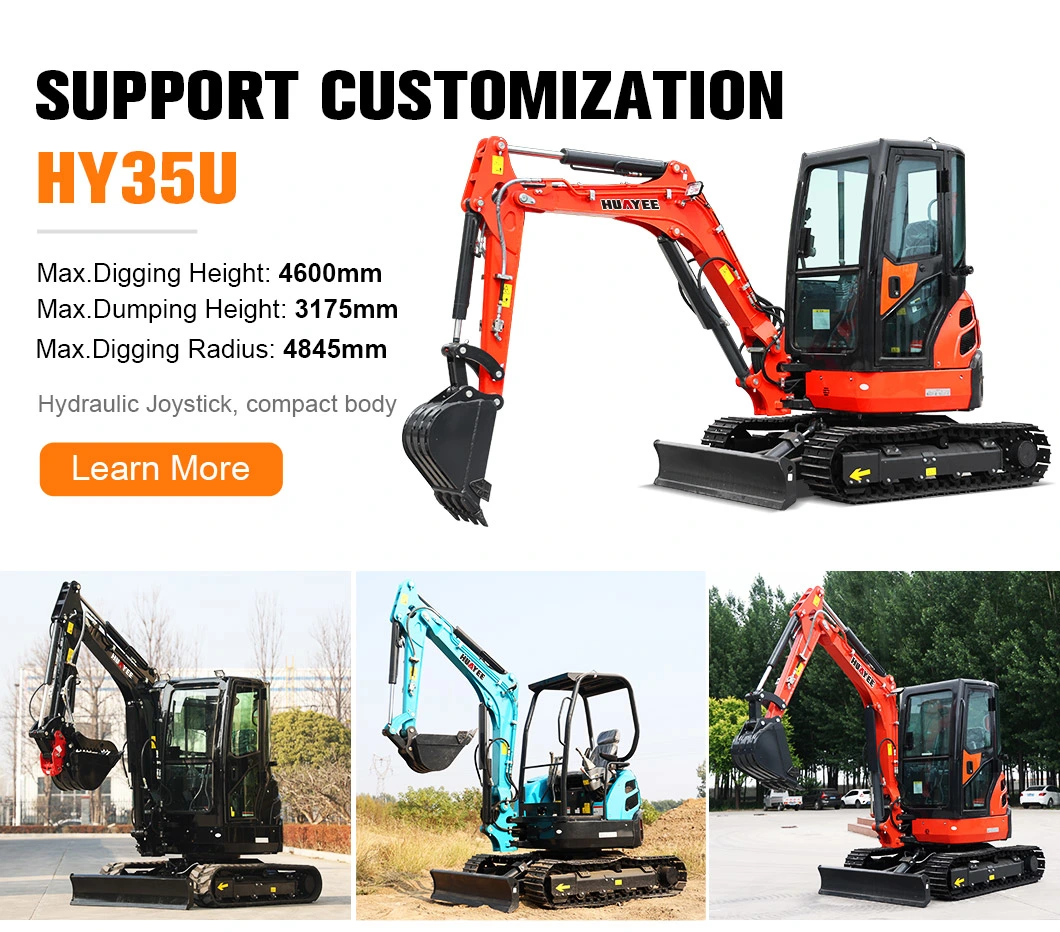 Huyee Factory Crawler Euro 5 EPA 4 Engine 2.5ton Small Digger 2ton 3.5 Ton Hydraulic Construction 3500kg Diggers 5 Ton Mini Excavator for Sale Prices with Thumb