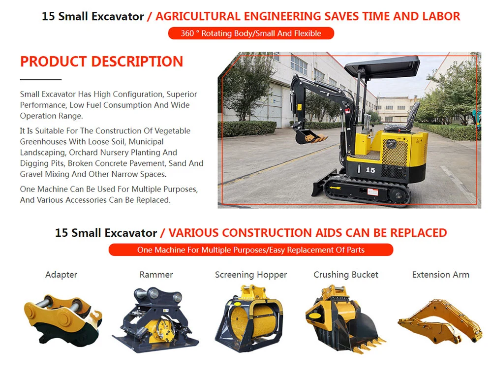 New Agricultural Mini Indoor Demolition Small Basement Construction Micro Compact Excavator with CE