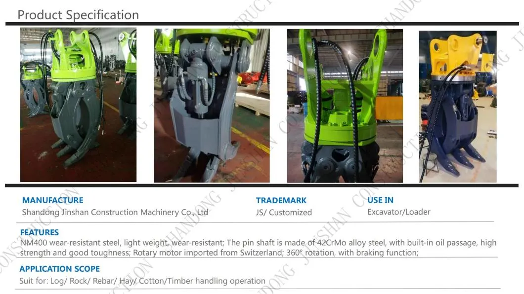 CE Certified Excavator Hydraulic Grab/Rotary Wood Grabber for Sale