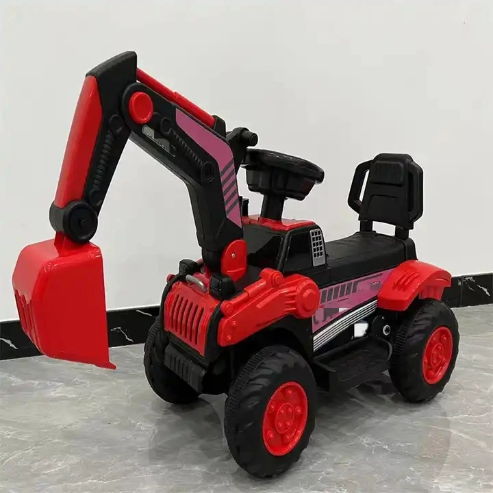 Kids Electric Excavator with Electric Arm Four Wheel Electric and Taxi with Push Handle Kids Ride on Electric Car