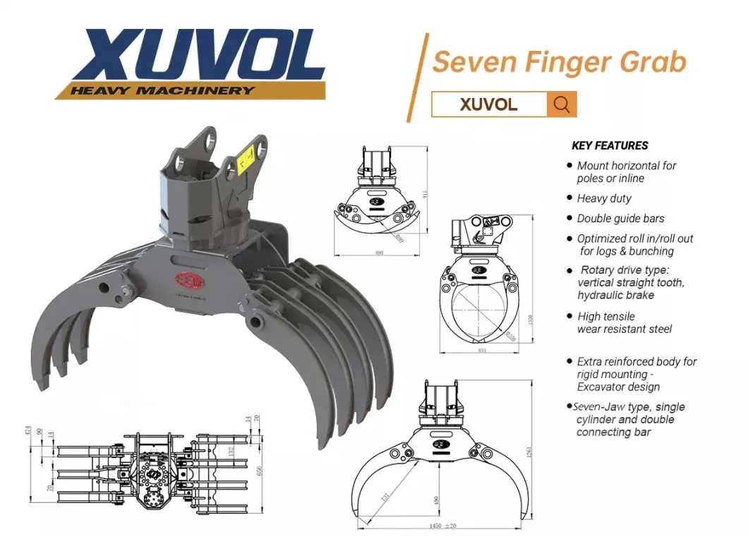 Lift 2205lbs Rotating Grab! ! ! for Brazil OEM ODM Excavator Grapple 459kg Excavator Hydraulic Log Grapple Wood Grapple