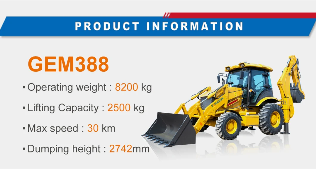 Backhoe Wheel Loader Eougem Gem388 2500kg Excavating Equipment Tractor Backhoe Loader with Front Loader Backhoe Digger