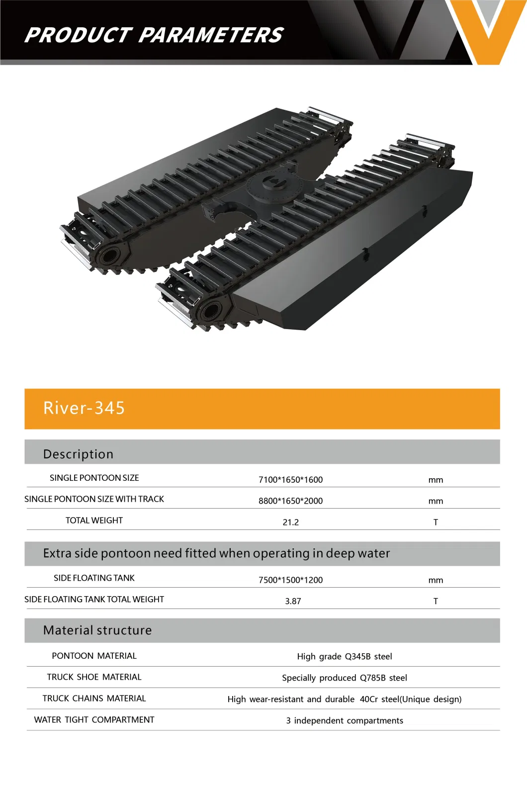 River-345PU Wetland Excavator Hydraulic Pontoon Undercarriage Swamp Buggy Floating Pontoon Amphibious Excavator