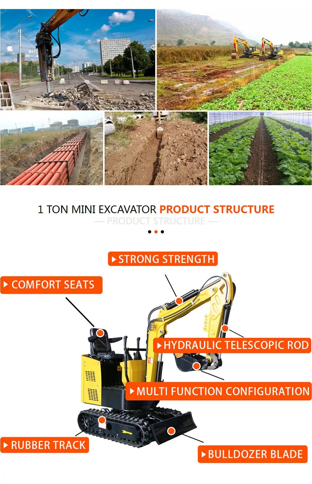 Building Engineering CE EPA 1t 1.2t 1.5t 2t Micro Digger Home, Garden, Agriculture Use Backhoe Crawler Hydraulic Small Bagger Loader Bucket Mini Excavator