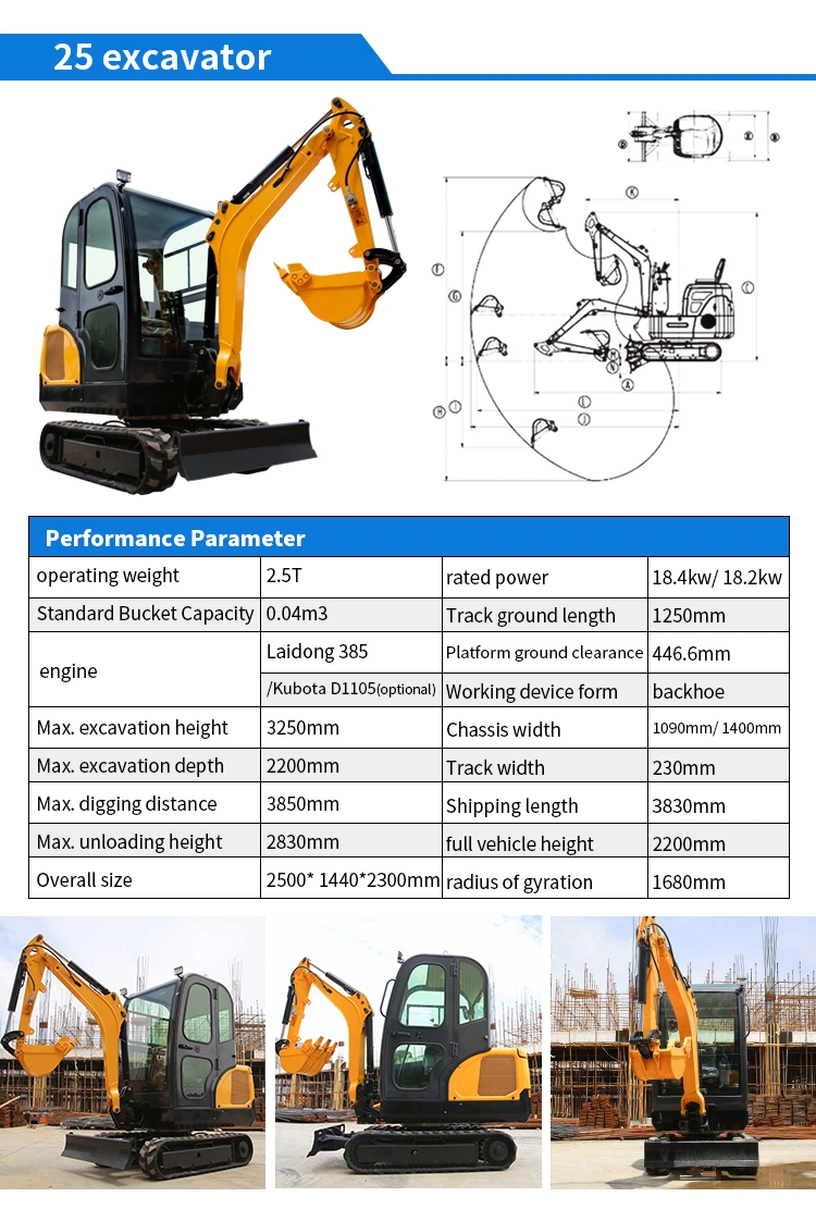 Cheap Price Small Excavator New Diesel Engine Excavator Mini Excavator 2.5t Form China