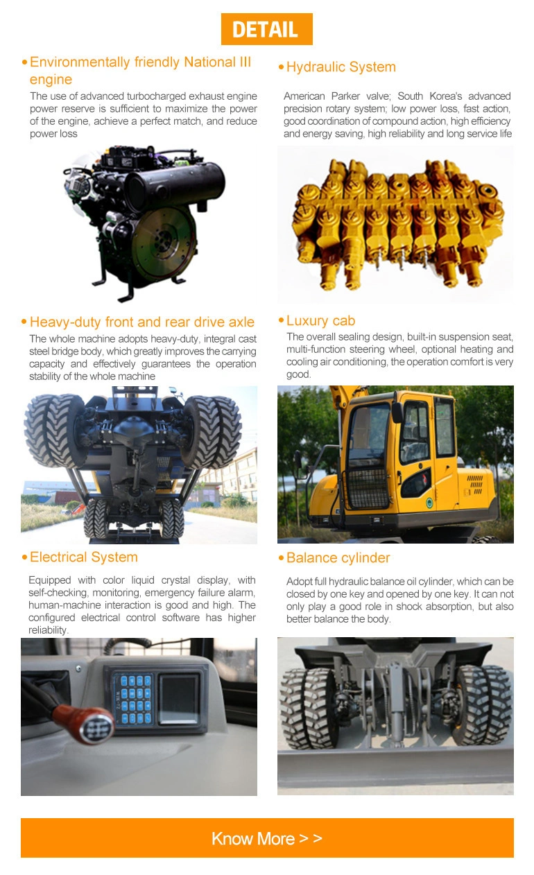 Factory Sale 7 Ton Wheeled Excavator Earth Moving Machinery 75W 90W 160W Excavators