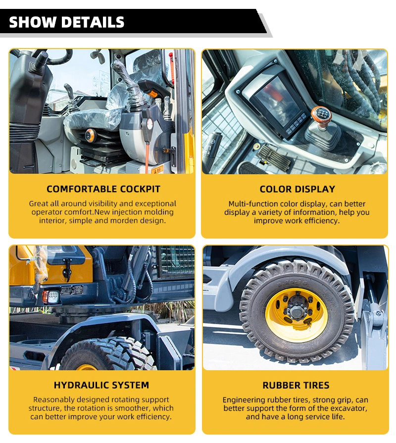 CE/EPA (7 Ton 8 Ton 9ton) Hydraulic Mini/Small Wheeled/Wheel Digger/Bagger/Excavator Use for Earthwork Construction/Mining/Road Repair