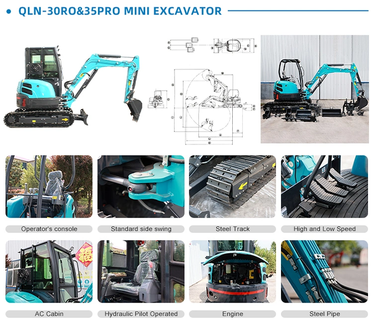 Cheap Rubber Crawler Excavator Made in China 1.7 Ton Diesel Engine Excavator