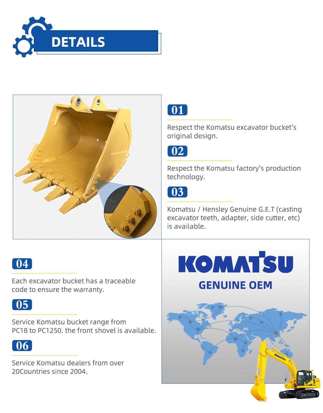 Excavator Attachment Excavator Bucket Komatsu PC240 Heavy Duty Rock Bucket Standard Earthmoving Bucket with Bucket Teeth