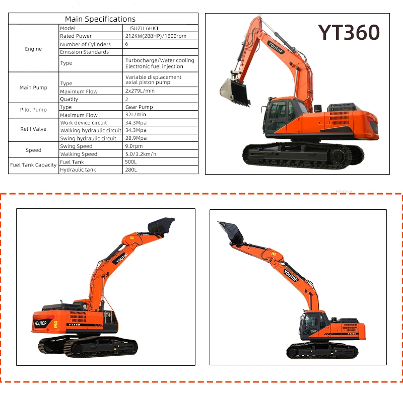 Youtop CE/EPA/Euro 5 Approve 23ton 30 Ton 36ton 40ton Track/Crawler Small/Micro /Digger/Bagger/Excavator/Excavators Use for Construction/Farm/Garden/Agricultura