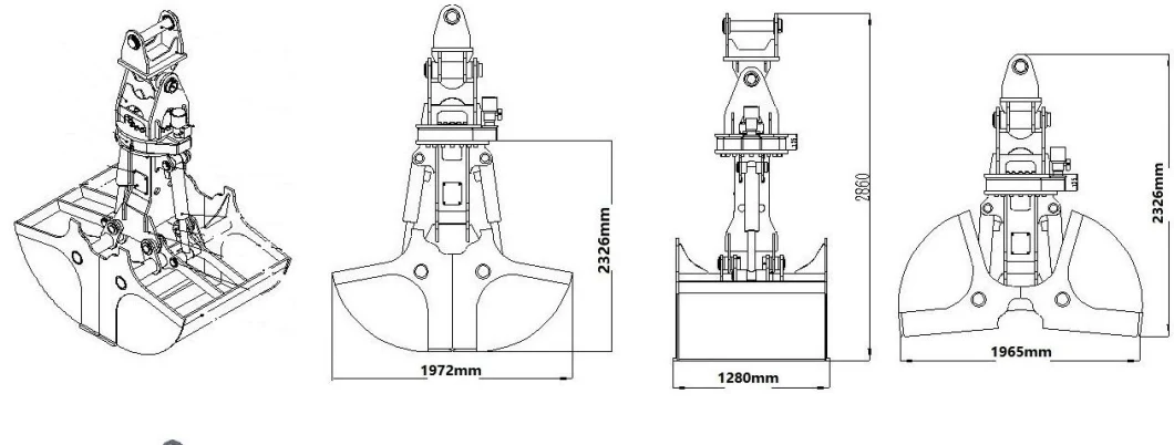 1.2cbm Loading Material Handler Hydraulic Clam Shell Grab Bucket for 20ton Excavator