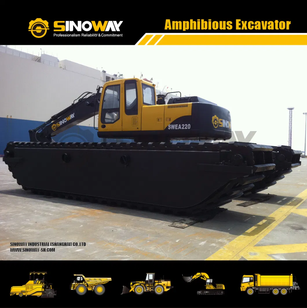 Mini Hydraulic Wetland Amphibious Buggy Crawler Excavator for Sale River Floating Excavator 30ton Sand Dredging Excavator with Pontoon for Swamp Marsh and Water