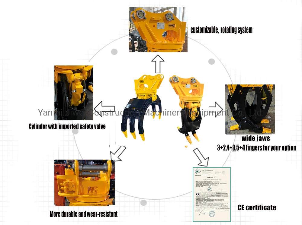 Excavator Rotating Rock Gab Wood Grapple for 3-10 Ton