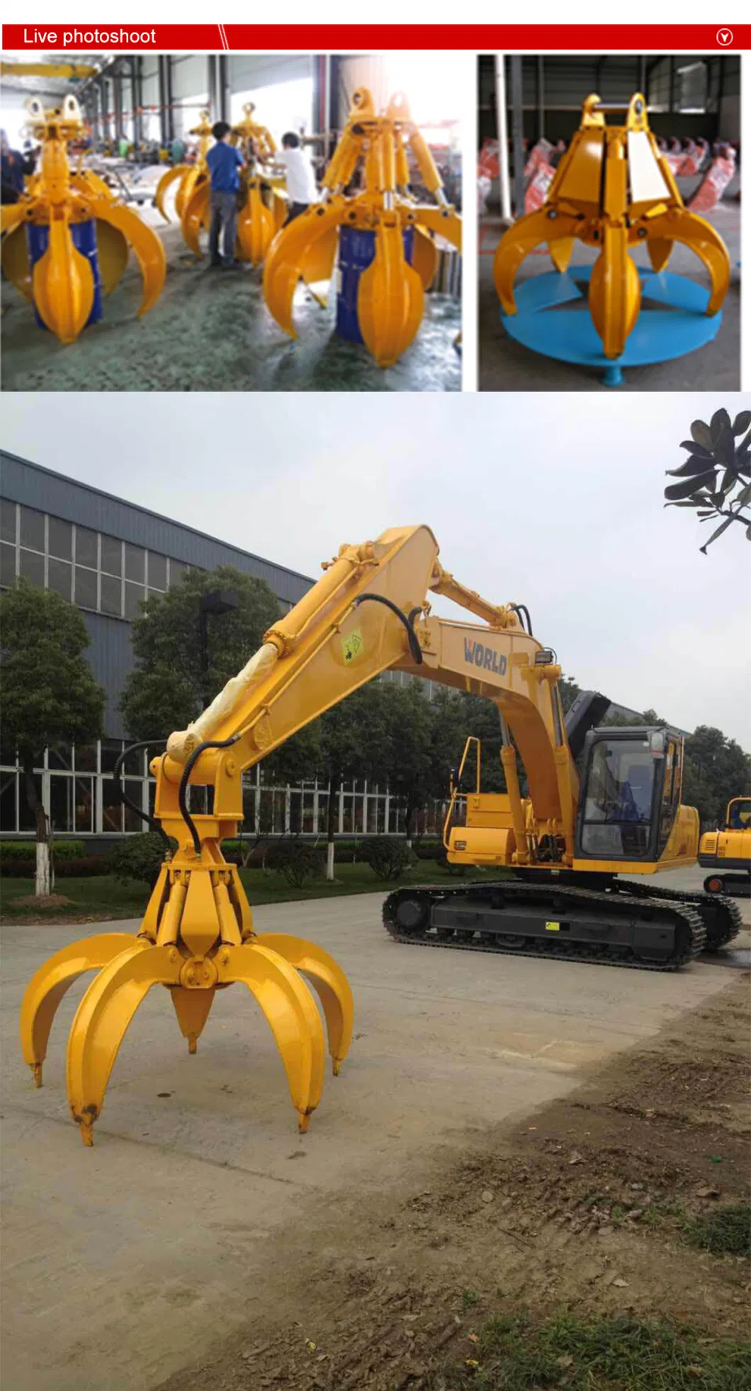 Excavator Grab Orange Peel Grapple Hydraulic Rotating Demolition Grab
