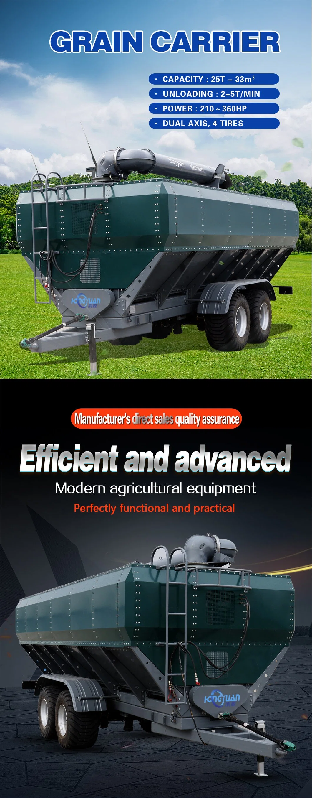 Backward Dual Axis Dump Hay Delivery Box Power Tiller Price Grain Trailer