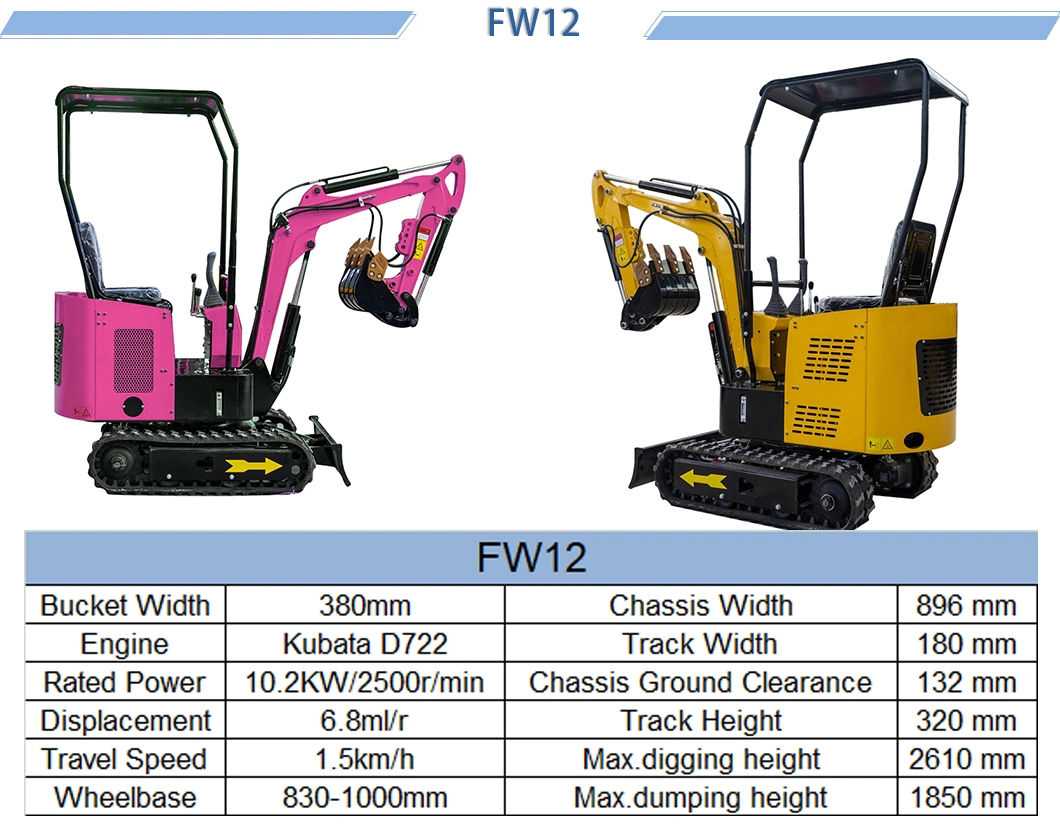 1 Ton Mini Excavator Digger Gas/Diesel Powered Rubber Tracks with Comfortable Seat