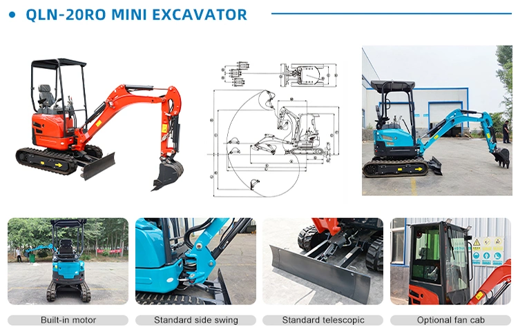 Cheap Rubber Crawler Excavator Made in China 1.7 Ton Diesel Engine Excavator