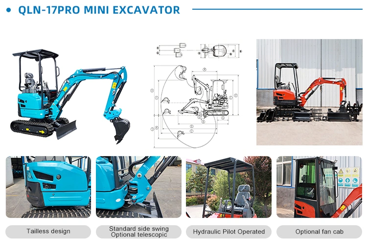 Cheap Rubber Crawler Excavator Made in China 1.7 Ton Diesel Engine Excavator