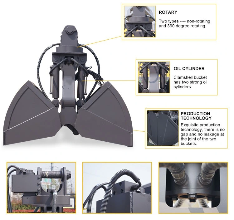 30ton Excavator Mounted Underwater Bulk Cargo Hydraulic Clamshell Bucket