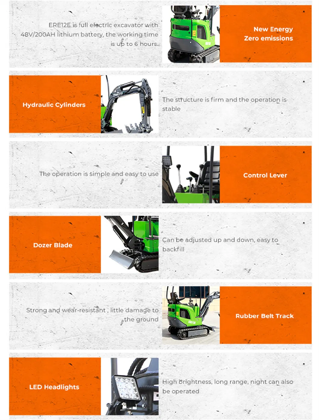 EVERUN ERE12E 1100kg micro digger machine with LED working light bucket tracked small hydraulic crawler electric mini excavator