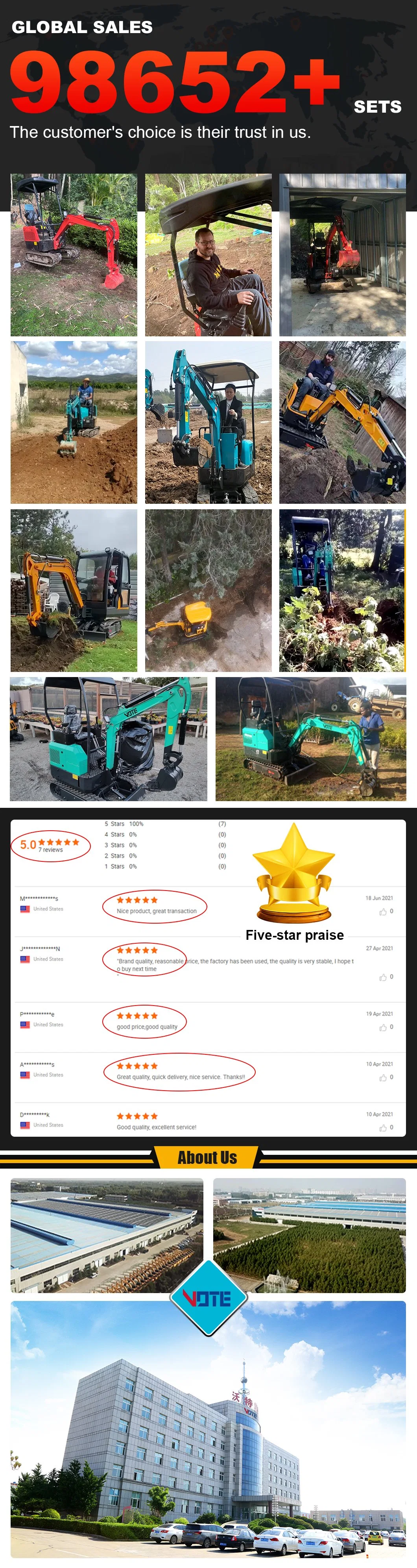 Mini Excavator 1ton 1.5 Ton New Hydraulic Small Chinese Excavator Digger Home Garden Diesel Engine Garden Farm Crawler Price