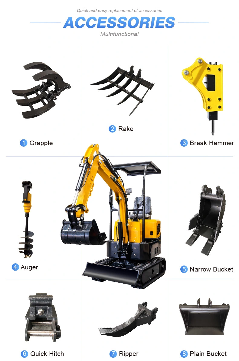 CE EPA High Performance Small Size Wheel Construction Backhoe Hydraulic Micro Electric Engine 0.8ton/1ton Household Hydraulic Small Mini Crawler Digger