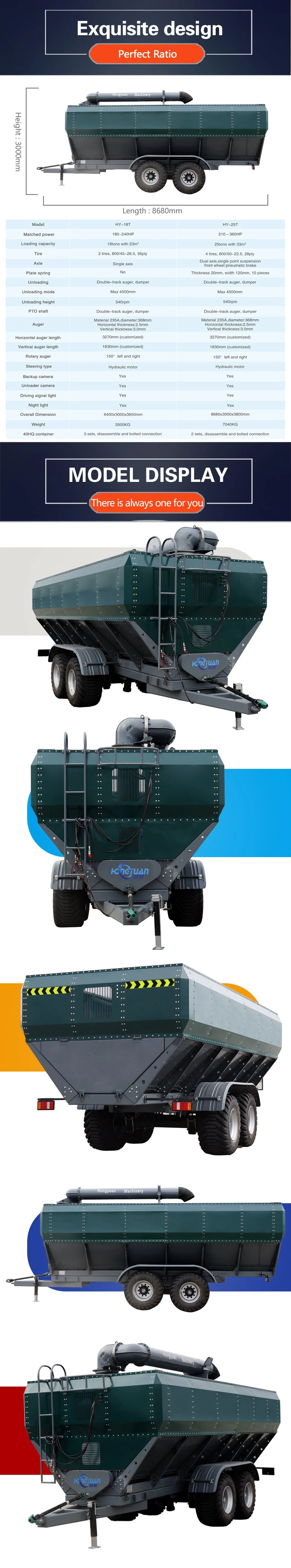 Dual Axis Dump Tractor Transfer Wagon Truck Tanker Agricultural Trailer Grain Cart