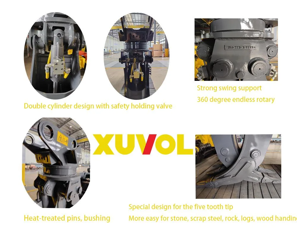 20tons Excavator Double Cylinder Grapples Five-Jaws Grapples Timber Steel Tone Grabs