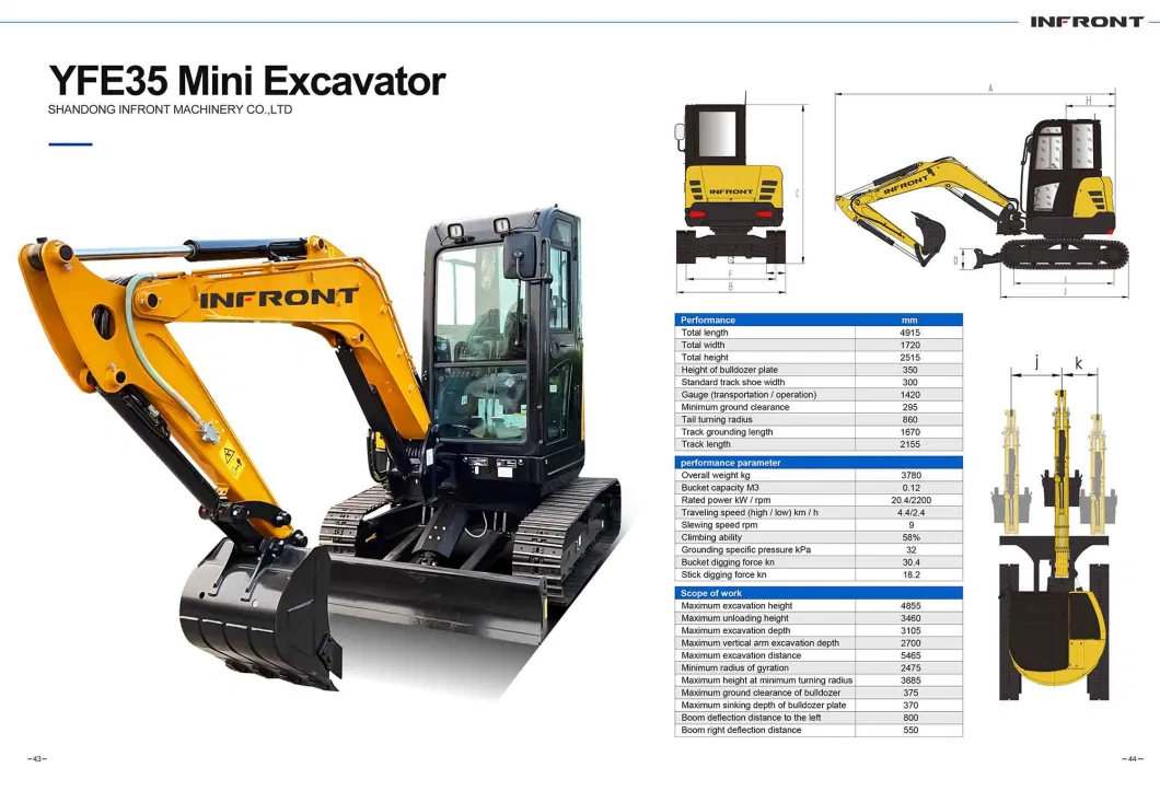 Infront EPA /CE3.5 Ton CE Euro5 Kubota Engine New Crawler /Digger /Small/Hydraulic Crawler /Hydraulic /Ton /Wheel / Track /Backhoe /Mini Wheel Excavator