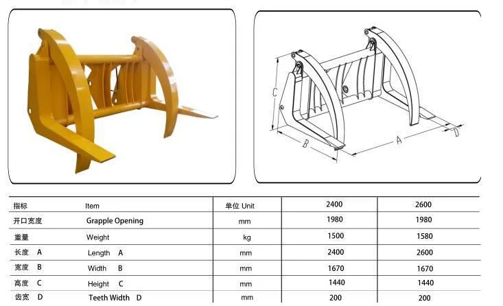 Wheel Loader Heavy Duty Hydraulic Grapple Oil Pipe Clamp Attachment